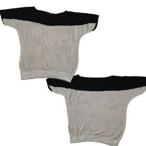 The Limited Knit Open Stitch Short Sleeve Sweater Women's S White Black Cream